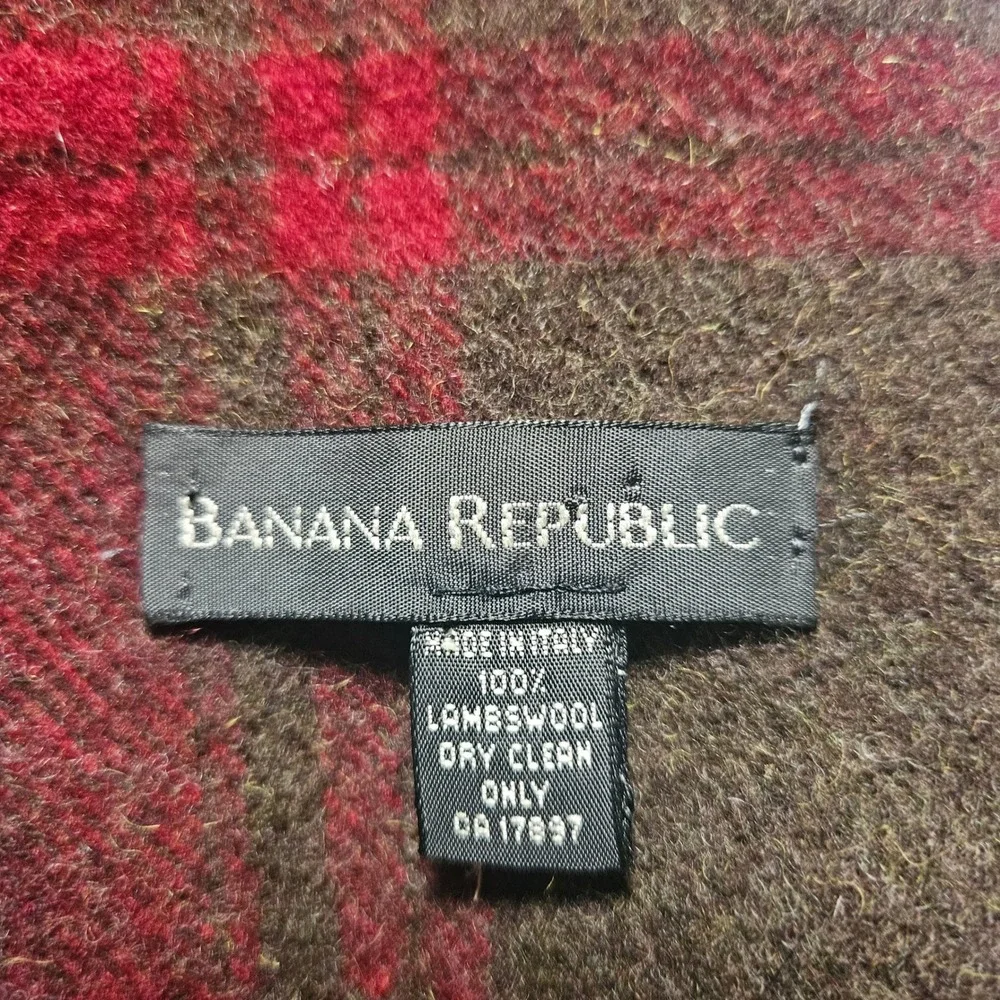 Banana Republic 100% Lambswool Plaid Scarf Fringe Red Made in Italy 90s Grunge